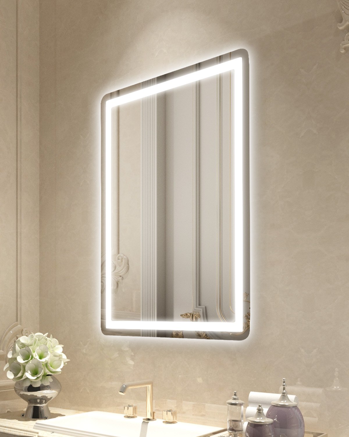 LED-vannitoa peegel 60 x 80 cm LED-vannitoa tualettpeegel esi- ja taustvalgustusega uduvastane mälupeegel tuledega