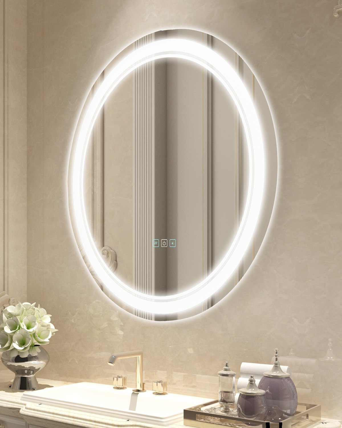 LED-vannitoa peegel 60 cm LED-vannitoa ümmargune tualettpeegel esi- ja taustvalgustusega uduvastane mälupeegel tuledega