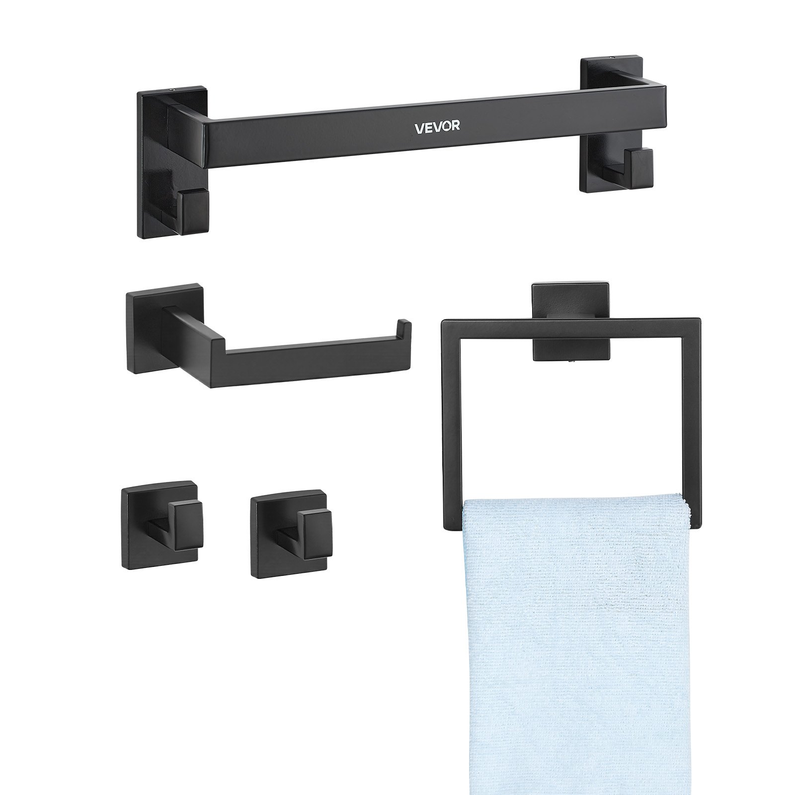 Mattmust vannitoatarvikute komplekt 5-osaline vannitoatarvikute komplekt roostevabast terasest 40 6 cm käterätikuivati