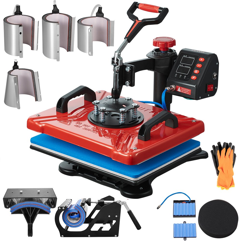 Kuumpress 30 5x38 1 cm 10-ühes kuumpress 1000 W kuumpress 360° pöörlemise ja eemale pööramisega Punane kuumpress