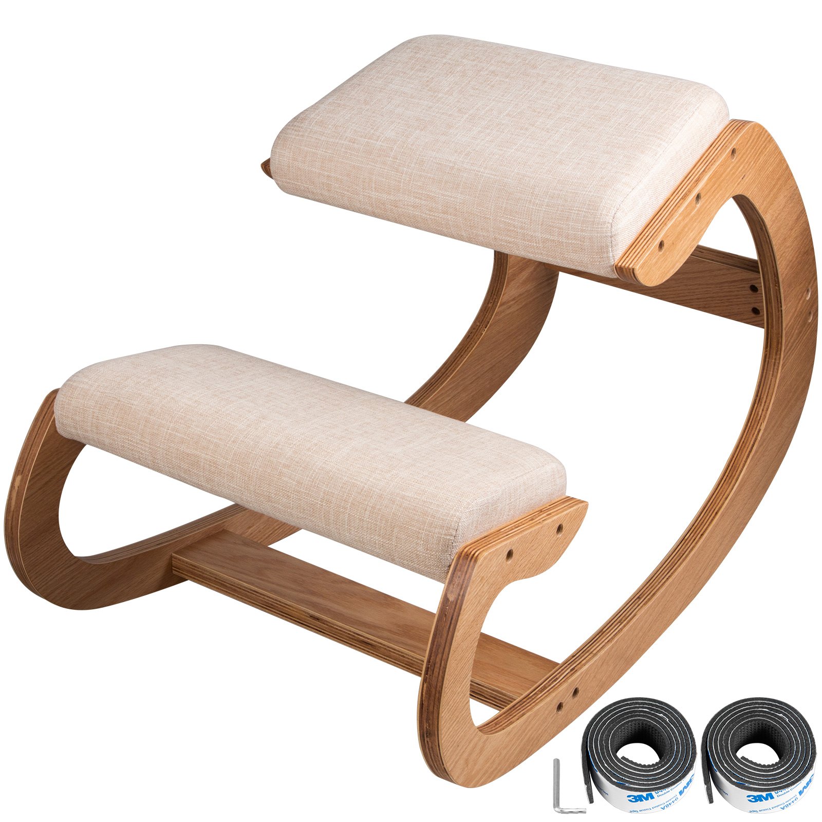 Ergonoomiline põlvitustool, kandevõime 99,8 kg, põlvitav rüht, lauatool, puusapadjaga, põlvitav ergonoomiline tool kodukontorisse, hea rüht, arvutitool, valge tamm