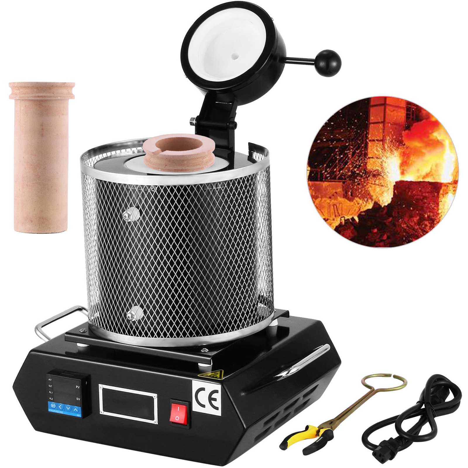 Kulla sulatusahi 1350 W max temperatuur 1150℃ digitaalne elektriline sulatusahi 3 kg keraamilise tiigliga