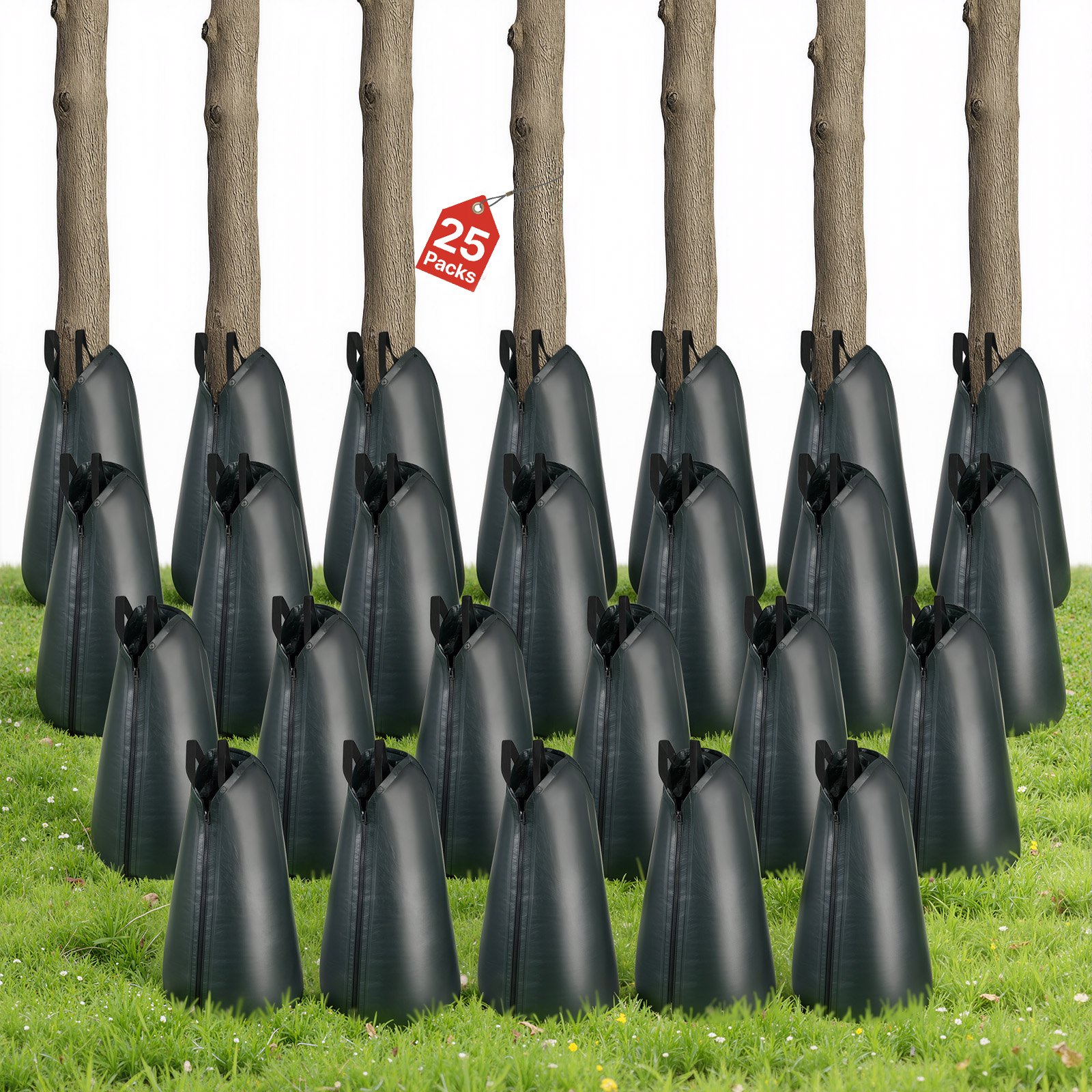 75,7 L puude kastmiskotid, 25 tk 3-4 tunni jooksul aeglaselt vabanevaid Gator kotte puudele, vastupidav PE tilkkastmiskott lukuga, vastupidav ja korduvkasutatav sügavate juurtega põõsaste kastmiskott