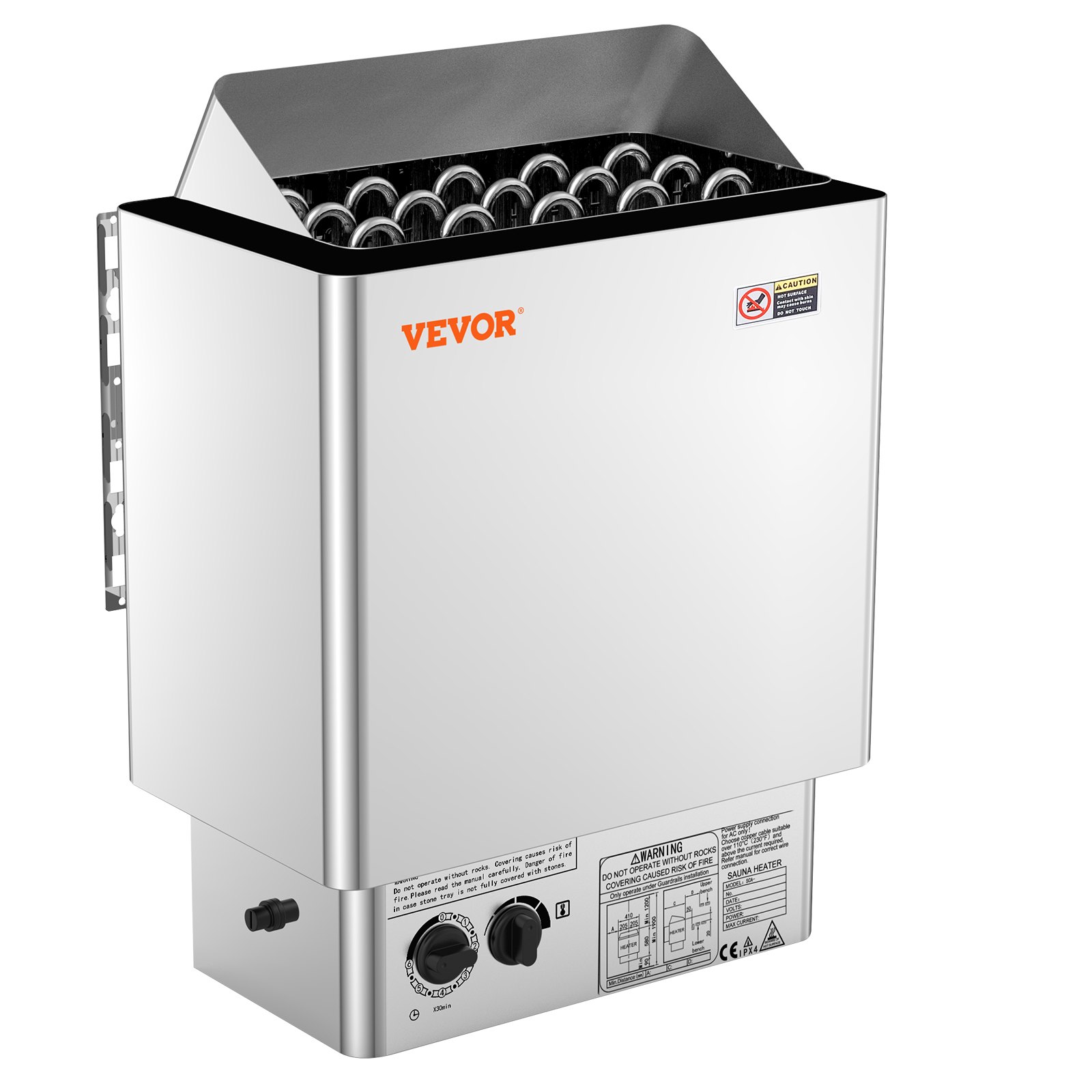 Saunaküte, 8 kW elektriline saunaahi, 400 V 3N kaasaskantav sise-/välistingimustes kasutatav saunaküte 3-tunnise taimeriga, sisseehitatud juhtnupud 8–12 m³ kodu-, äri-, hotelli- ja spaaduši jaoks, vastupidav roostevaba teras 430