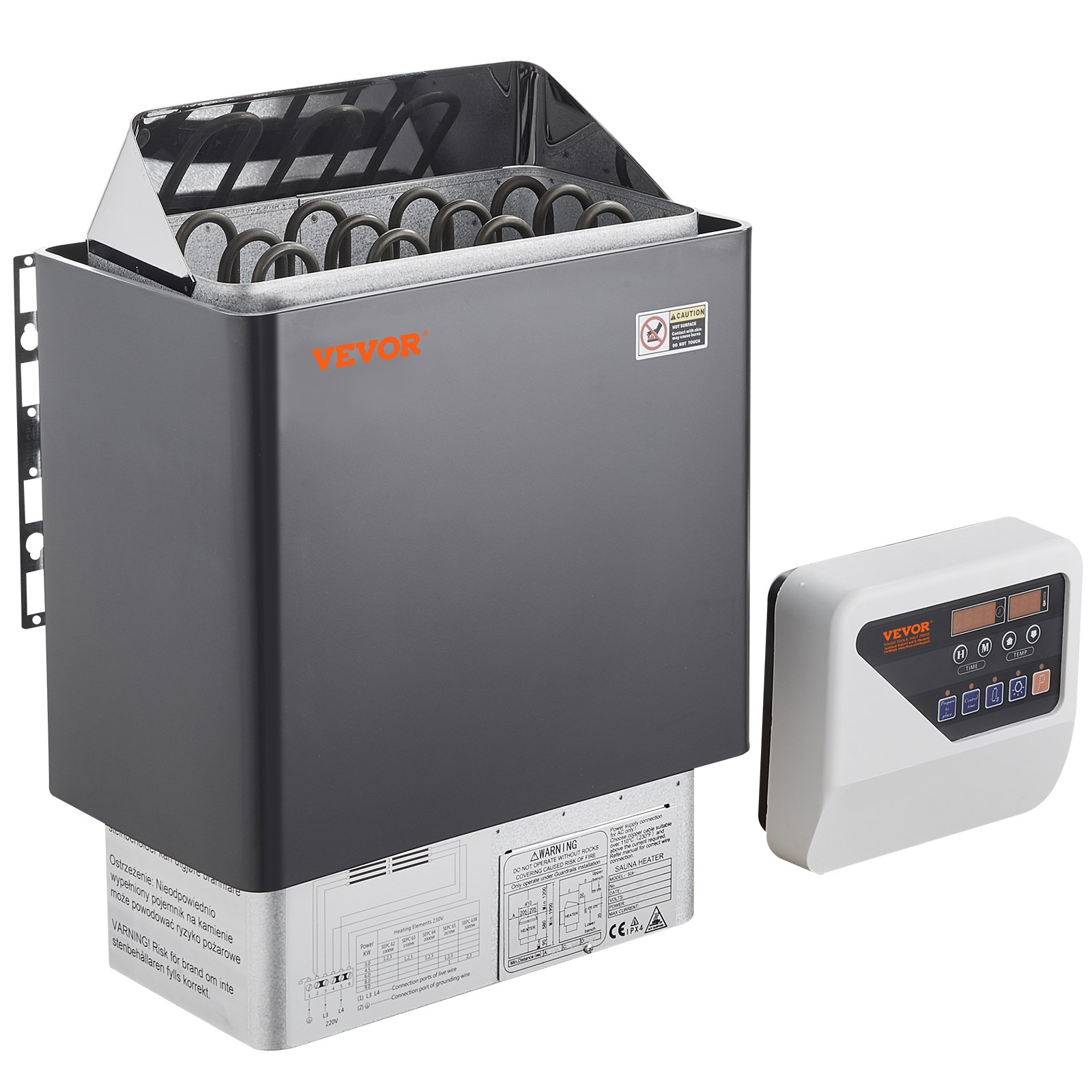 Saunakütteseade, 6 kW elektriline saunaküte, 400 V 3N kaasaskantav sise-/välistingimustes kasutatav saunaküte 3-tunnise taimeriga, digitaalne kontroller 5–9 m³ koduseks, ärihotelli spaadušiks, max 110 ℃