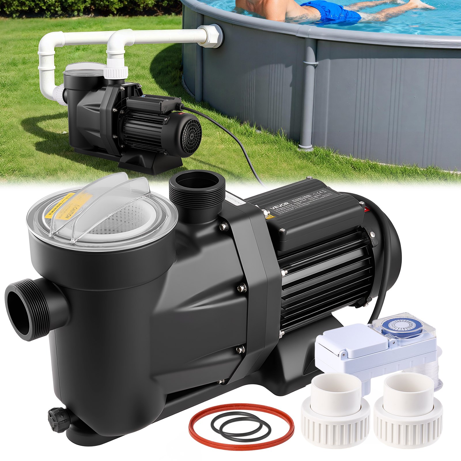 Basseinipump 1300 W maksimaalne vooluhulk 28 800 l/h ühekiiruseline basseinipump AC 220–240 V 2850 p/min maksimaalne