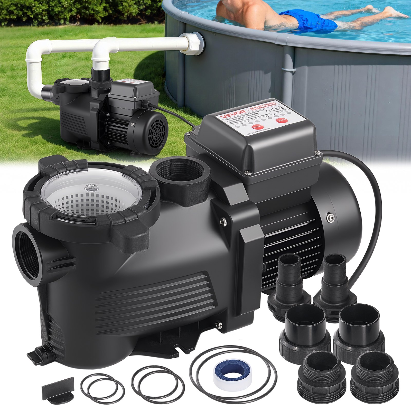 Basseinipump 400 W maksimaalne vooluhulk 11 100 l/h ühekiiruseline basseinipump AC 220–240 V 3450 p/min maksimaalne