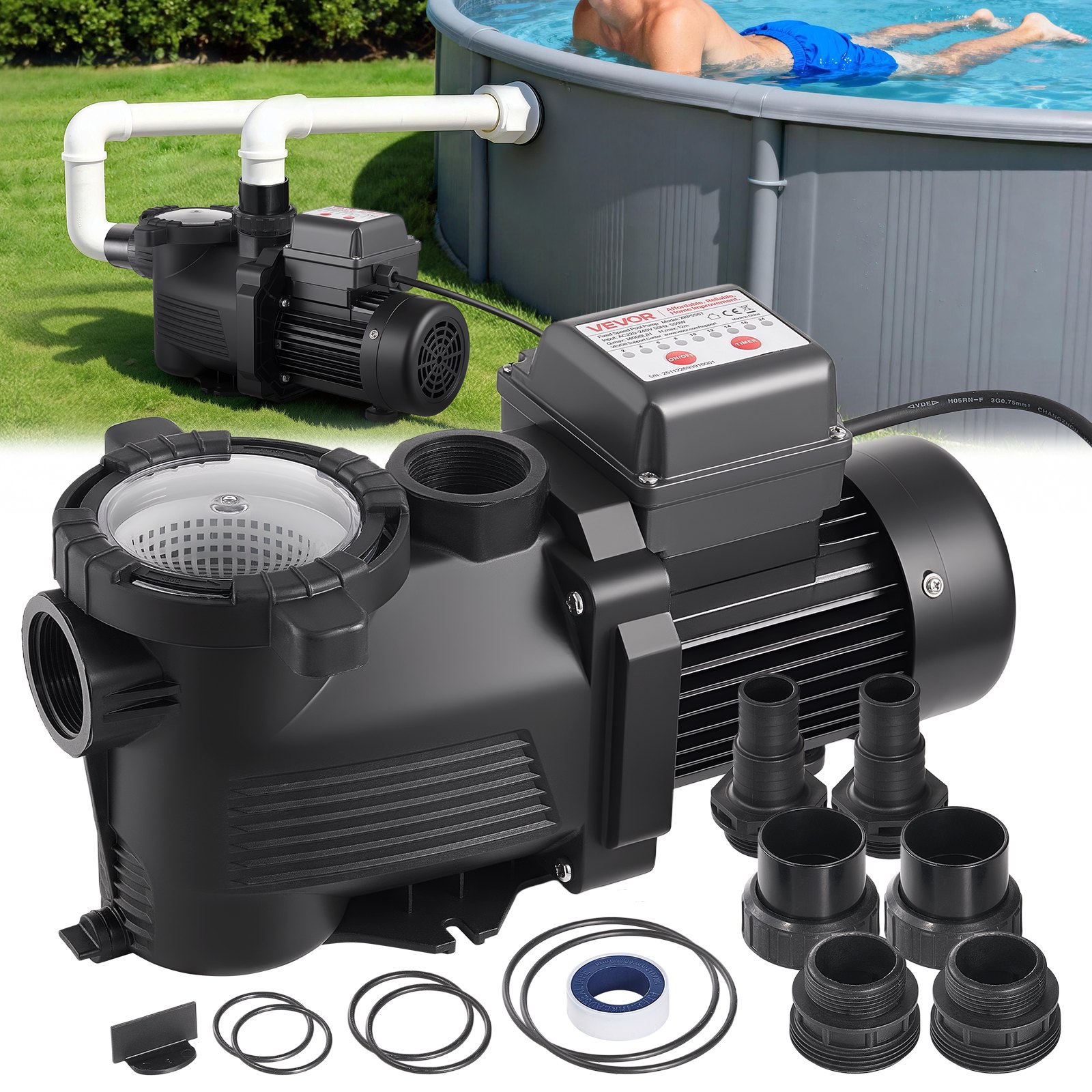 Basseinipump 550 W maksimaalne vooluhulk 14 000 l/h ühekiiruseline basseinipump AC 220–240 V 3450 p/min maksimaalne