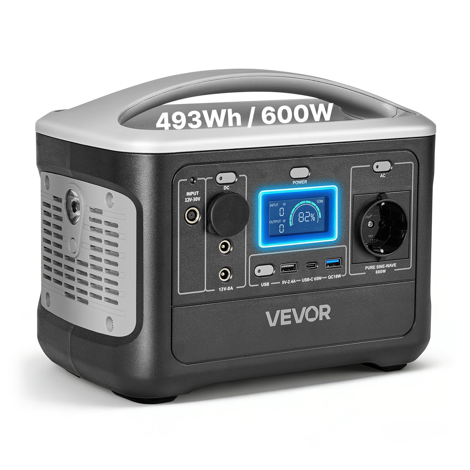 Kaasaskantav elektrijaam 600 W päikesegeneraatoriga elektrijaam 493 Wh LiFePO4 aku varutoide 7 väljundpordiga koduseks