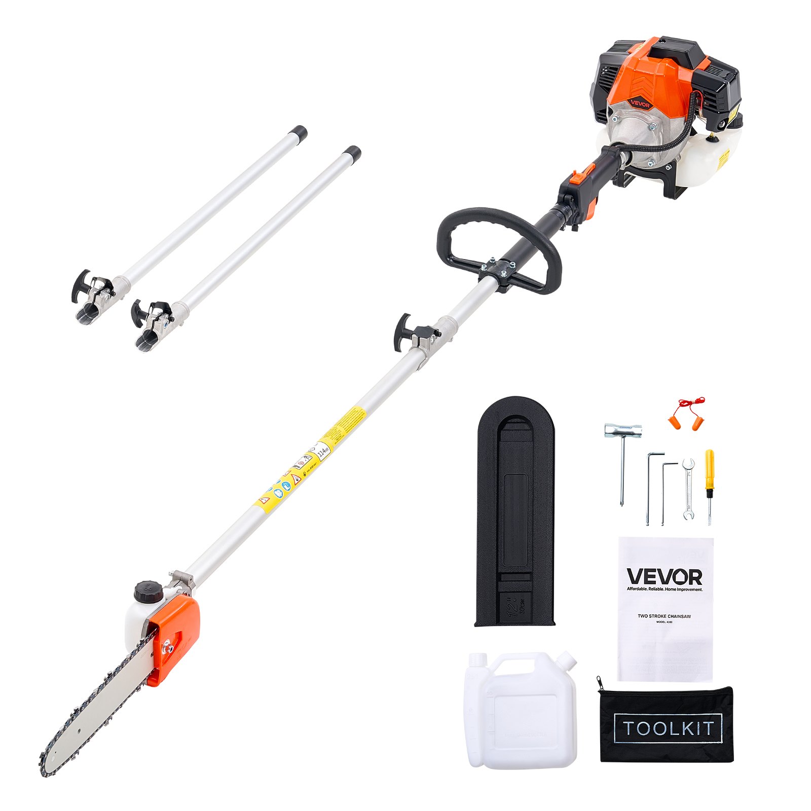 Bensiiniga oksasaag, 33 cm³ 2-taktiline bensiinimootoriga oksasaag 20,3 cm lõikelatiga, akutoitel puutrimmer 850 ml kütusepaagiga, 2,08–3,58 m pikendatav, võimas kettsaag puude kärpimiseks ja oksastamiseks