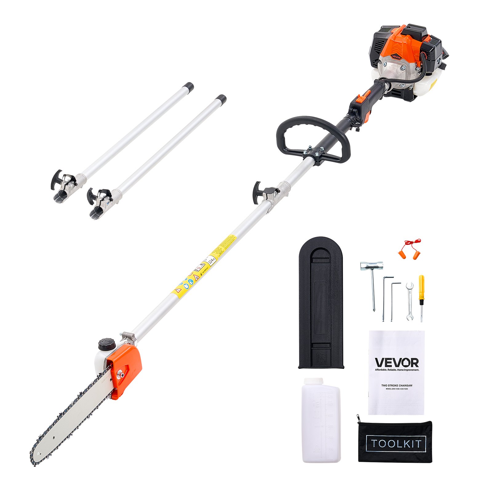Bensiiniga oksasaag, 25 cm³ 2-taktiline bensiinimootoriga oksasaag 30,5 cm lõikelatiga, akutoitel puutrimmer 650 ml kütusepaagiga, 2,12–3,62 m pikendatav, võimas kettsaag puude kärpimiseks ja oksastamiseks