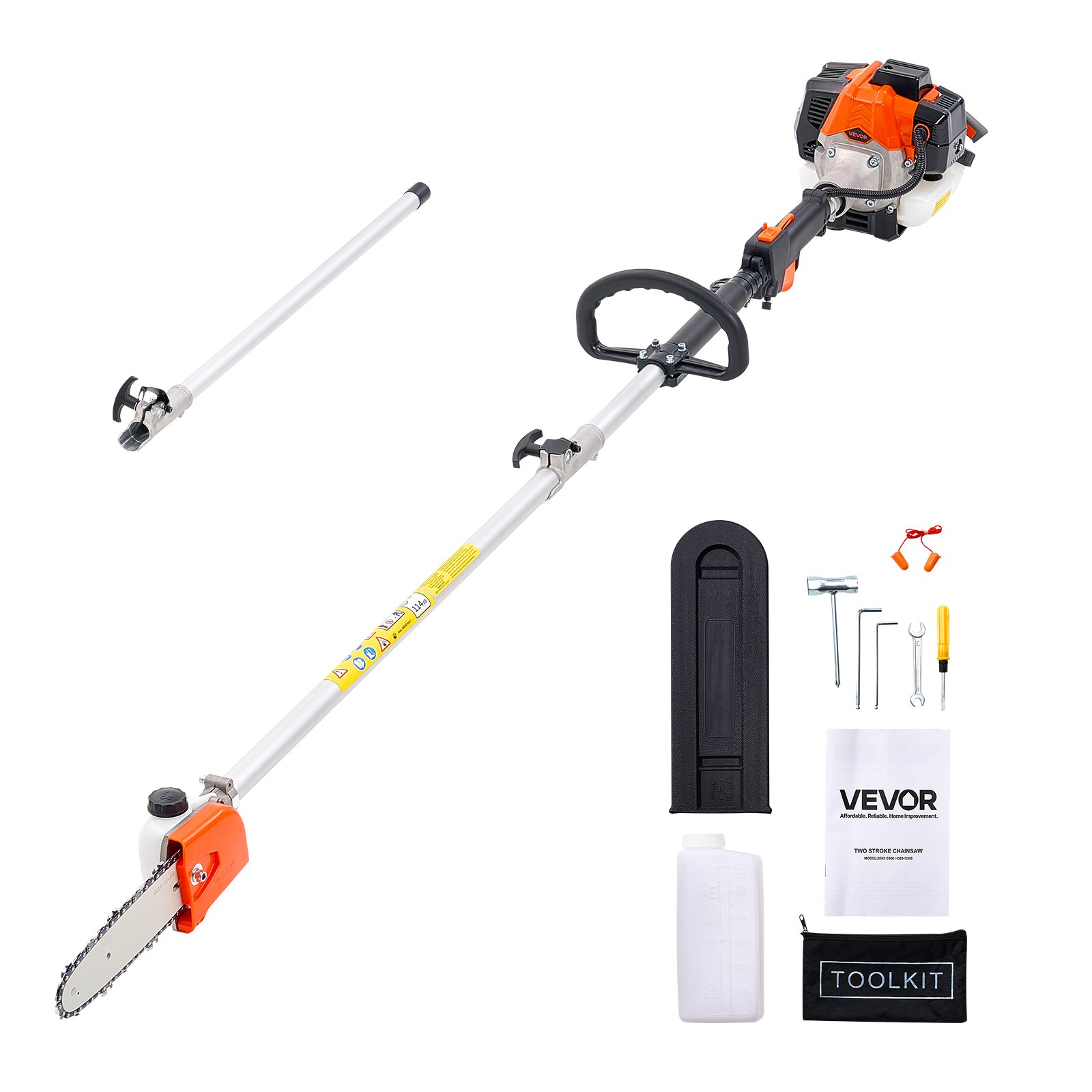 Bensiiniga oksasaag, 25 cm³ 2-taktiline bensiinimootoriga oksasaag 20,3 cm lõikelatiga, akutoitel puutrimmer 650 ml kütusepaagiga, 2–2,74 m pikendatav, võimas kettsaag puude kärpimiseks ja oksalõikamiseks