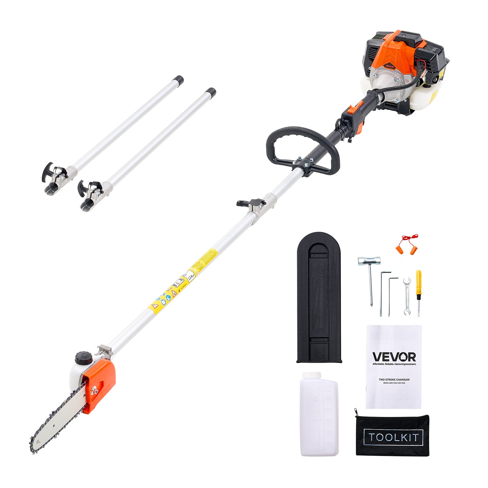 Bensiiniga oksasaag, 33 cm³ 2-taktiline bensiinimootoriga oksasaag 20,3 cm lõikelatiga, akutoitel puutrimmer 850 ml kütusepaagiga, 2–3,5 m pikendatav, võimas kettsaag puude kärpimiseks ja oksastamiseks