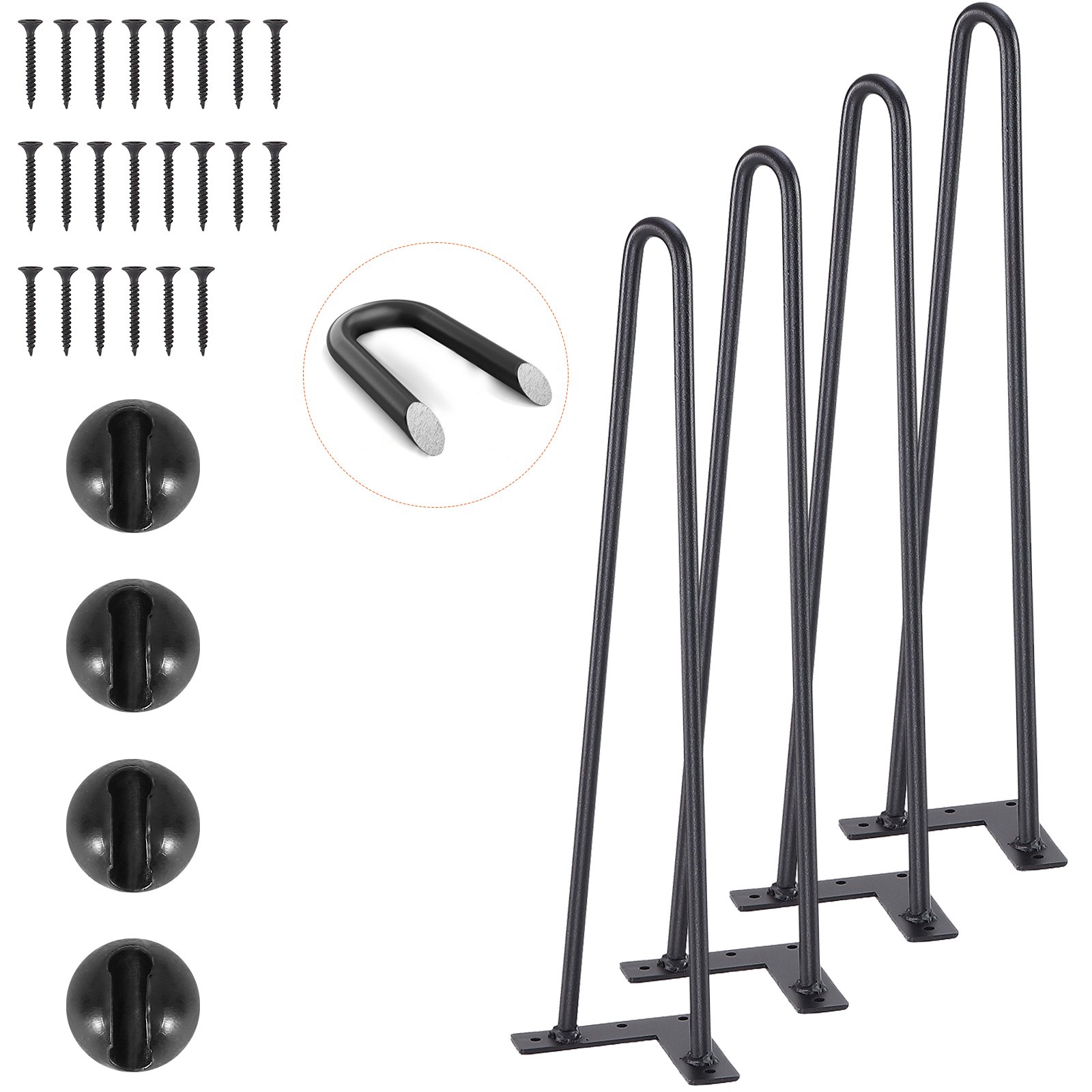 482,6 mm juuksenõeltega mööblijalad, metallist kodused isetegemise projektid öökapi, kohvilaua ja laua jaoks, kandevõime 226,8 kg kummist põrandakaitsetega, metallist vastupidavad ja modernsed lauajalad, 4 tk