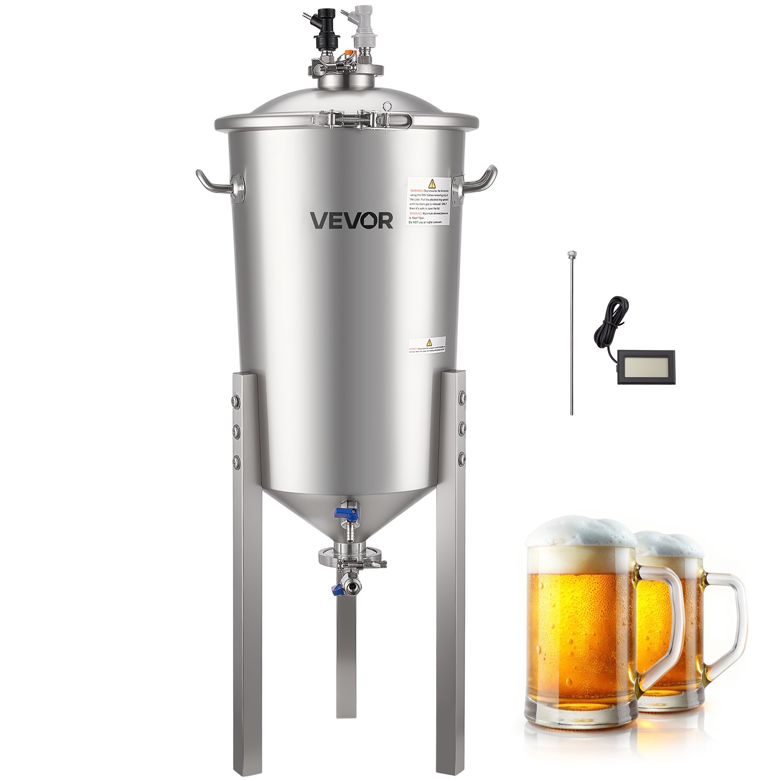 Roostevabast terasest kooniline fermentaator 8 gallonit/30 l kodupruulimise käärituspaak koonilise põhjaga