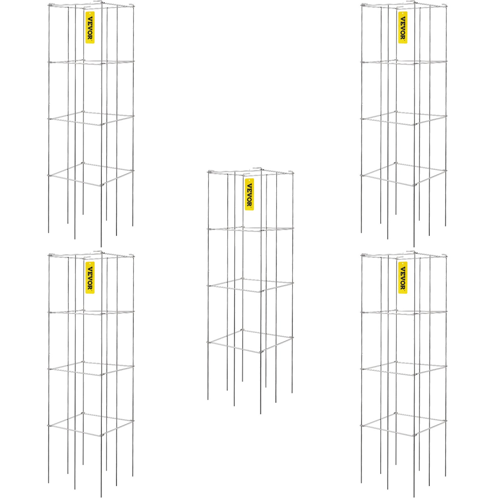 Tomatipuurid 29 8 x 29 8 x 117 5 cm 5 pakki ruudukujulisi taimetugesid hõbedased PVC-kattega terasest tomatitornid