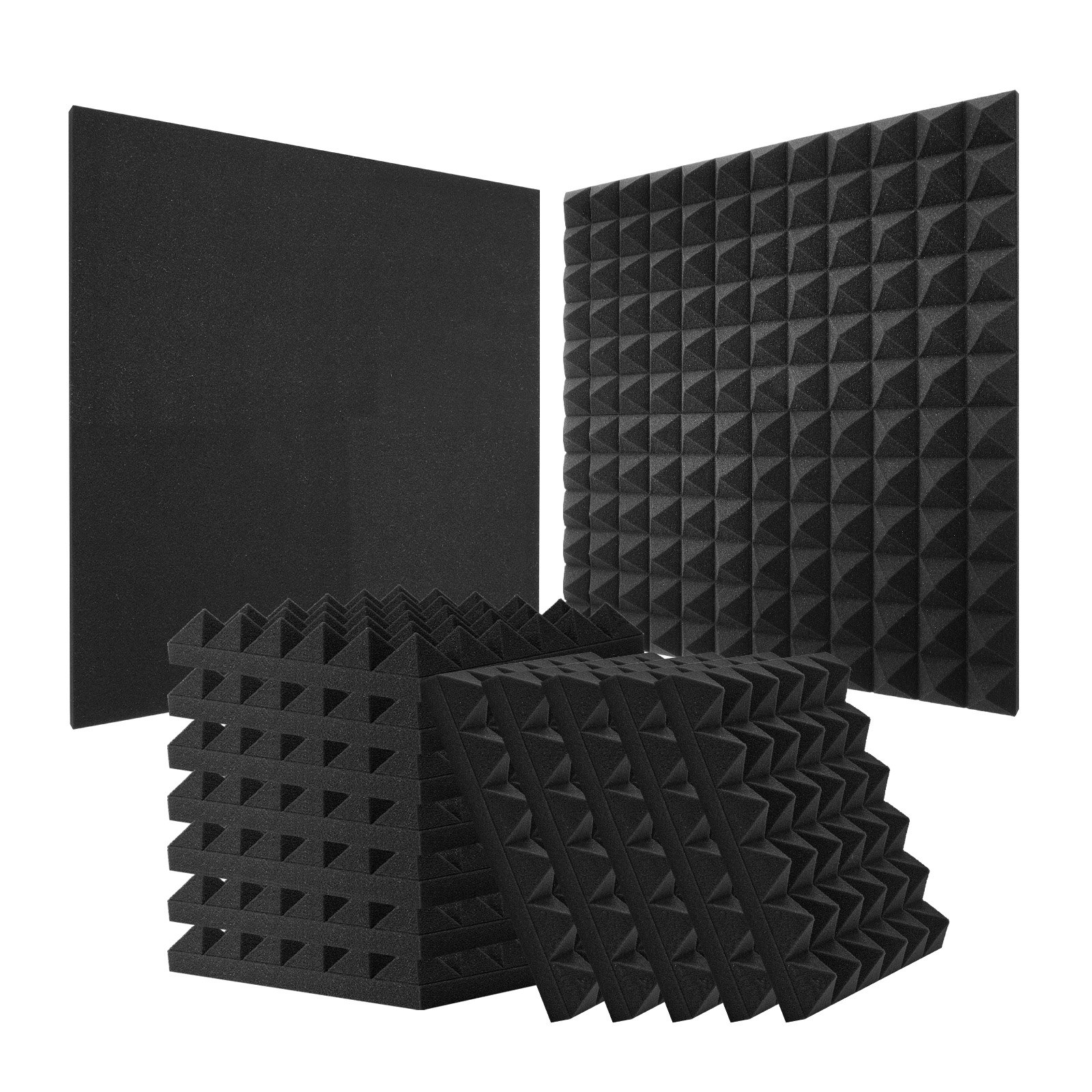 Akustilised vahtpaneelid, 36 tk pakis 30,5 x 30,5 x 5,1 cm, püramiidkujulised helikindlad seinapaneelid, tulekindlad akustilised paneelid, heli summutavad ja neelavad paneelid stuudio seintele ja lakke, mustad