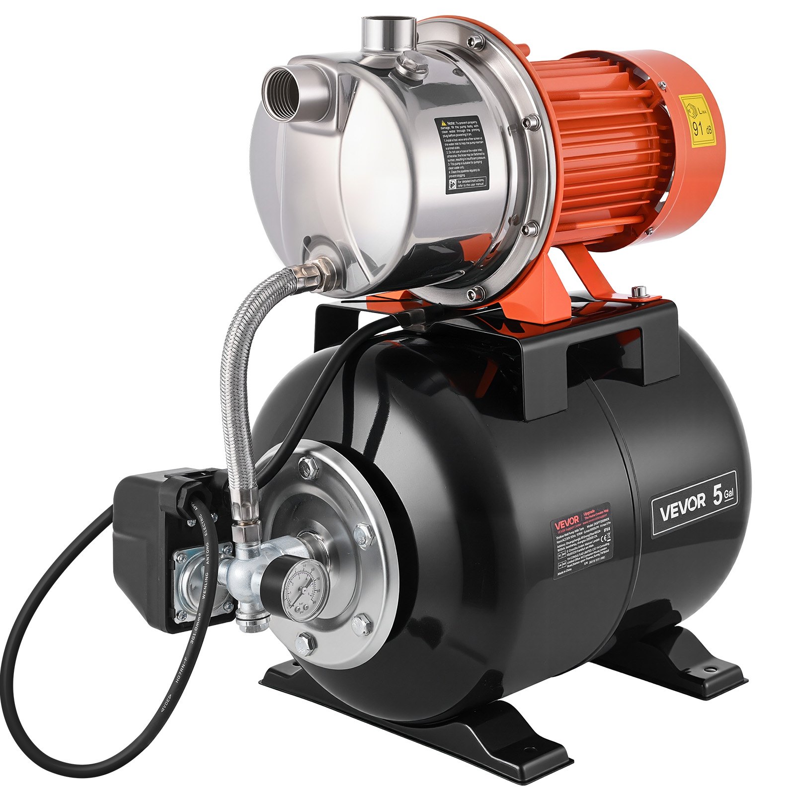 1,6 HP madalkaevupump survepaagiga, 230V 6000 l/h, roostevabast terasest niisutusjoapump 19-liitrise paagiga, automaatne veetõstesüsteem, 1,4-2,8 bar rõhulüliti, koduaeda ja muruniidukile
