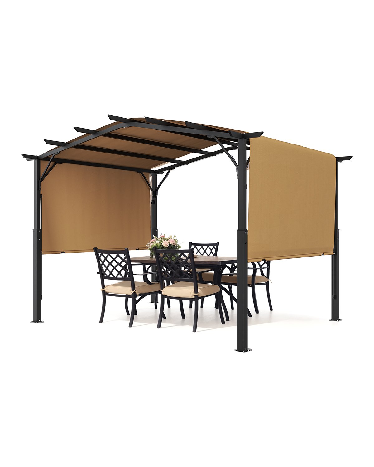 10 x 10 jala (3 x 3 meetri) suurune õuepergola kaarja ülaosaga metallpergola sissetõmmatav pergola päikesevarjuga suur