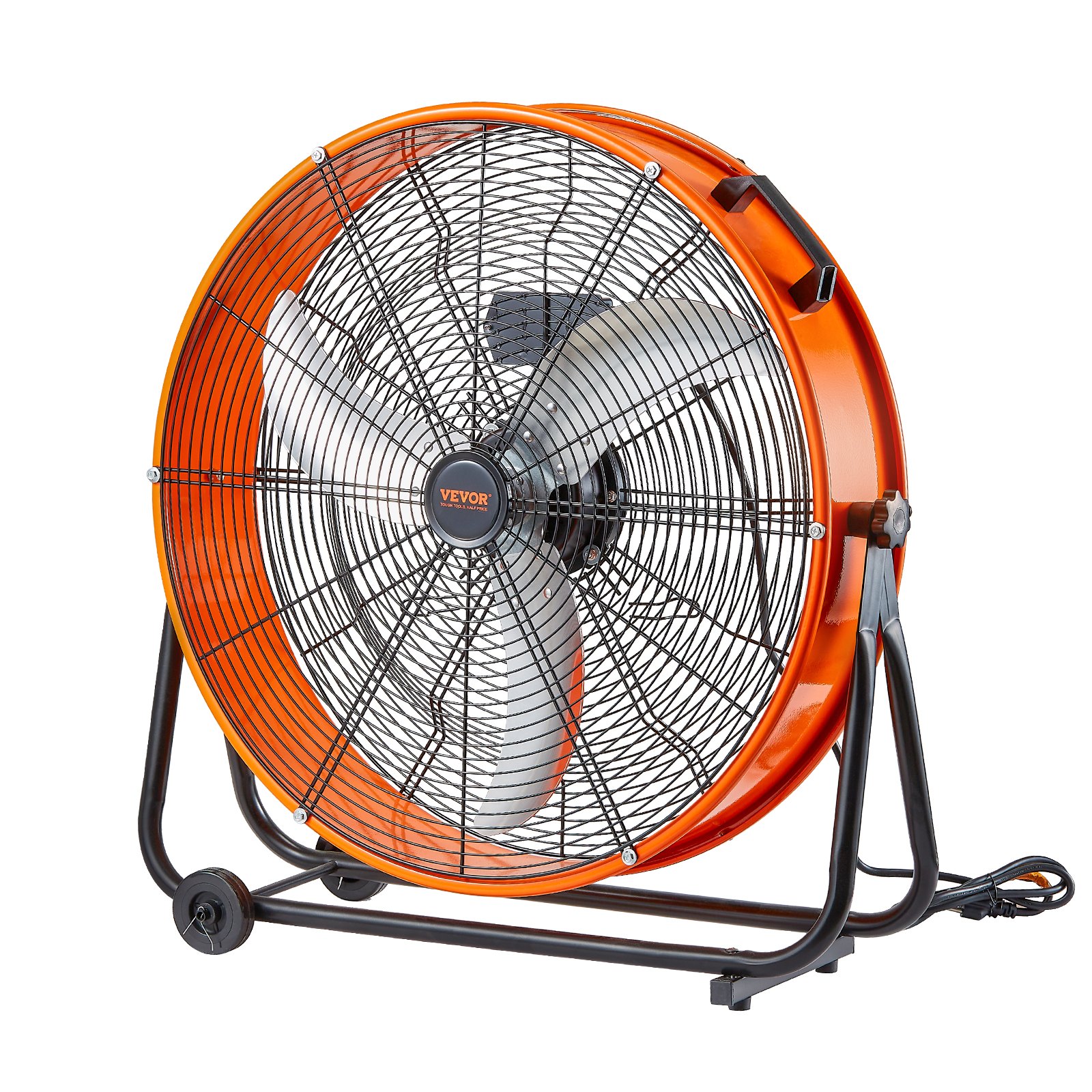 Trummelventilaator, 61 cm suure kiirusega tööstusliku poe ventilaator, raskeveokite äriliseks kasutamiseks, 3-kiirusega 14611 m3/h, 360° reguleeritava kallutusega tööstuslik põrandaventilaator ladudele, töökodadele, tehastele, keldritele