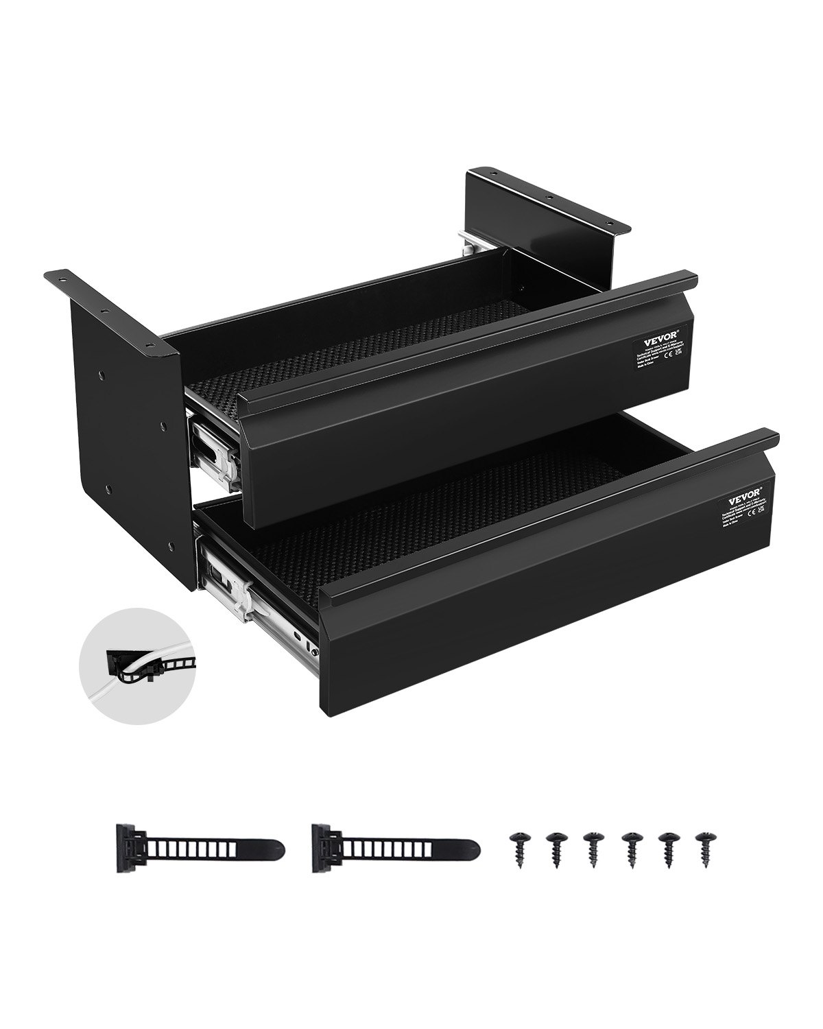 40,6 cm lai lauaalune sahtliga väljatõmmatav, peidetud kahekihiline hoiustamiskorraldaja