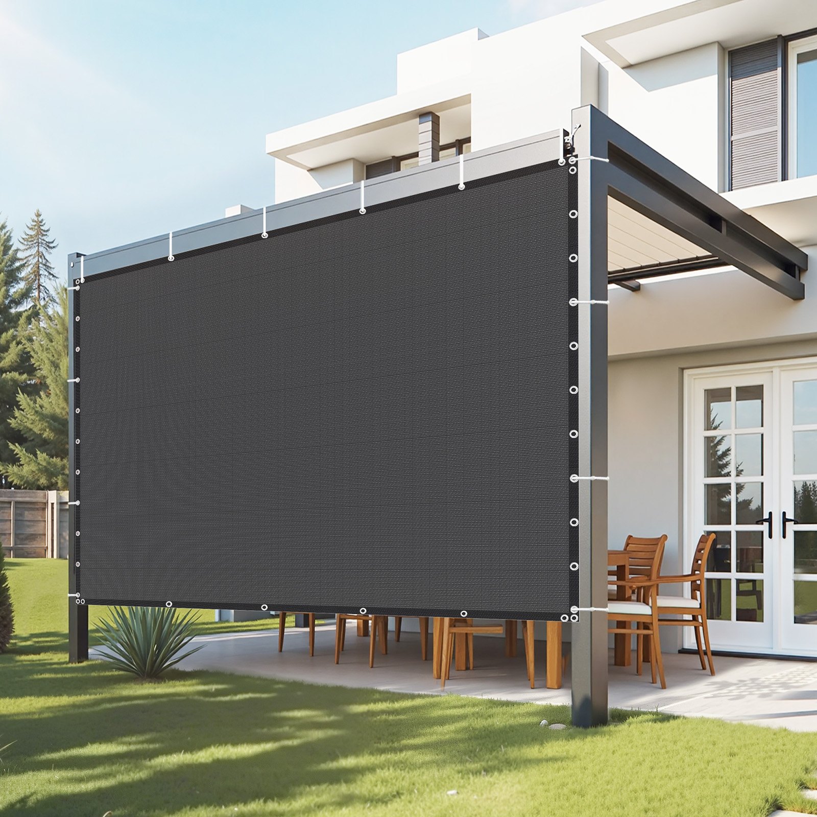 90% päikesevarjukangas 10 x 10 jala (3 x 3 m) pergola varjutuskate roostevabast terasest rõngastega päikesevarjuga