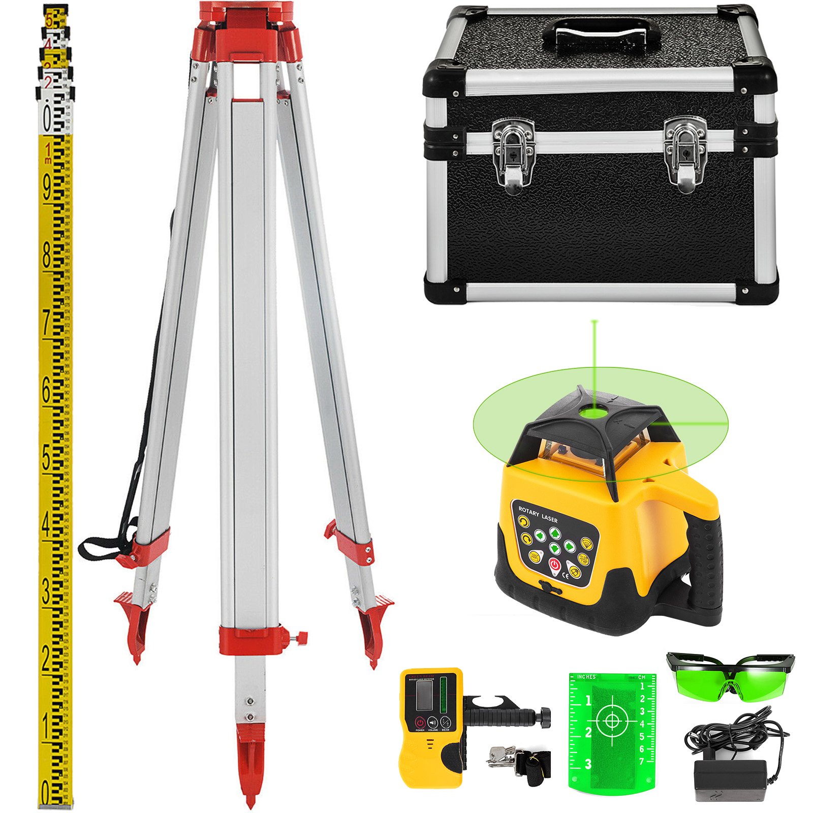 Pöörleva rohelise laseri komplekt 500M + 1,65M alumiiniumist statiiv + 5M laserloodimislatt