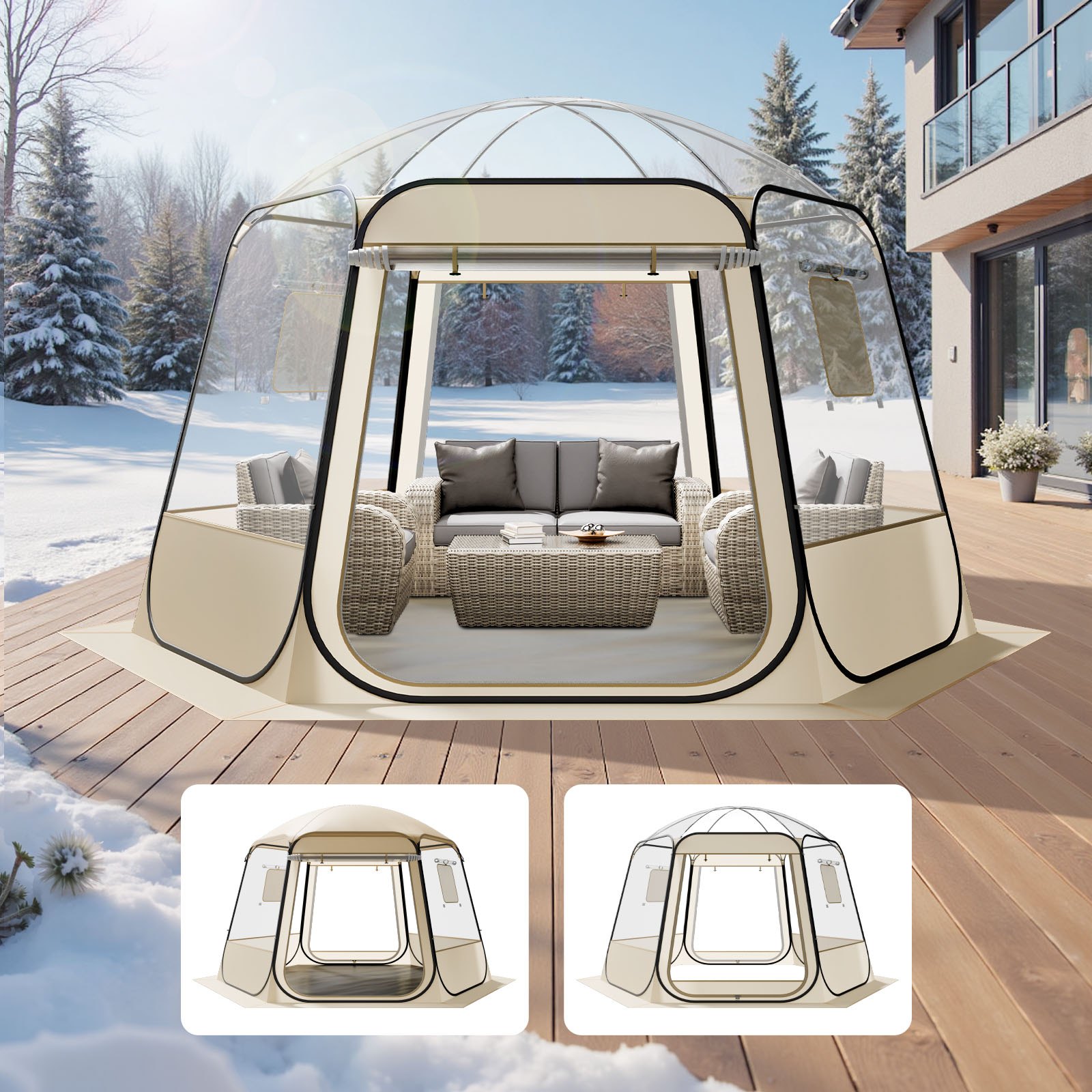 Hüpiktelk 3 36 x 3 05 m veekindel ja UV-kindel läbipaistev telk-varjualune aiakupliga Iglu telgid akendega 540°