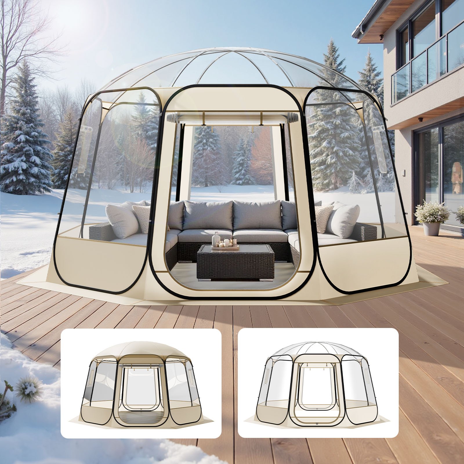 Hüpiktelk 3 36 x 3 45 m veekindel ja UV-kindel läbipaistev telk-varjualune aiakupp-iglu telgid akendega 540°