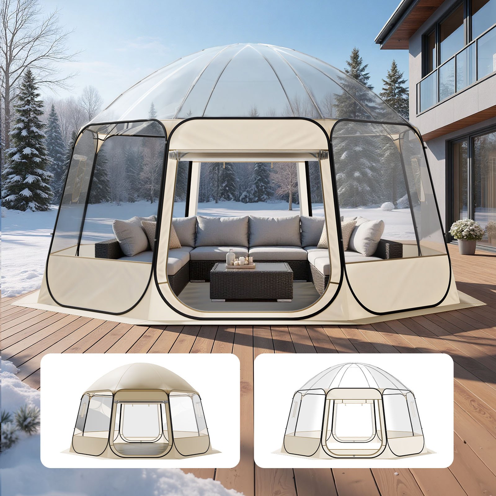 Hüpiktelk 4 58 x 4 32 m veekindel ja UV-kindel läbipaistev telk-varjualune aiakupp-iglu telgid akendega 540°