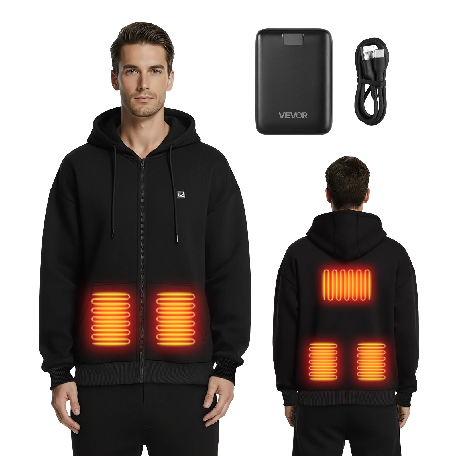 Soojendusega jope-kapuuts meestele ja naistele soojendusega dressipluus unisex täispika lukuga 7 4 V 16000 mAh akuga 5