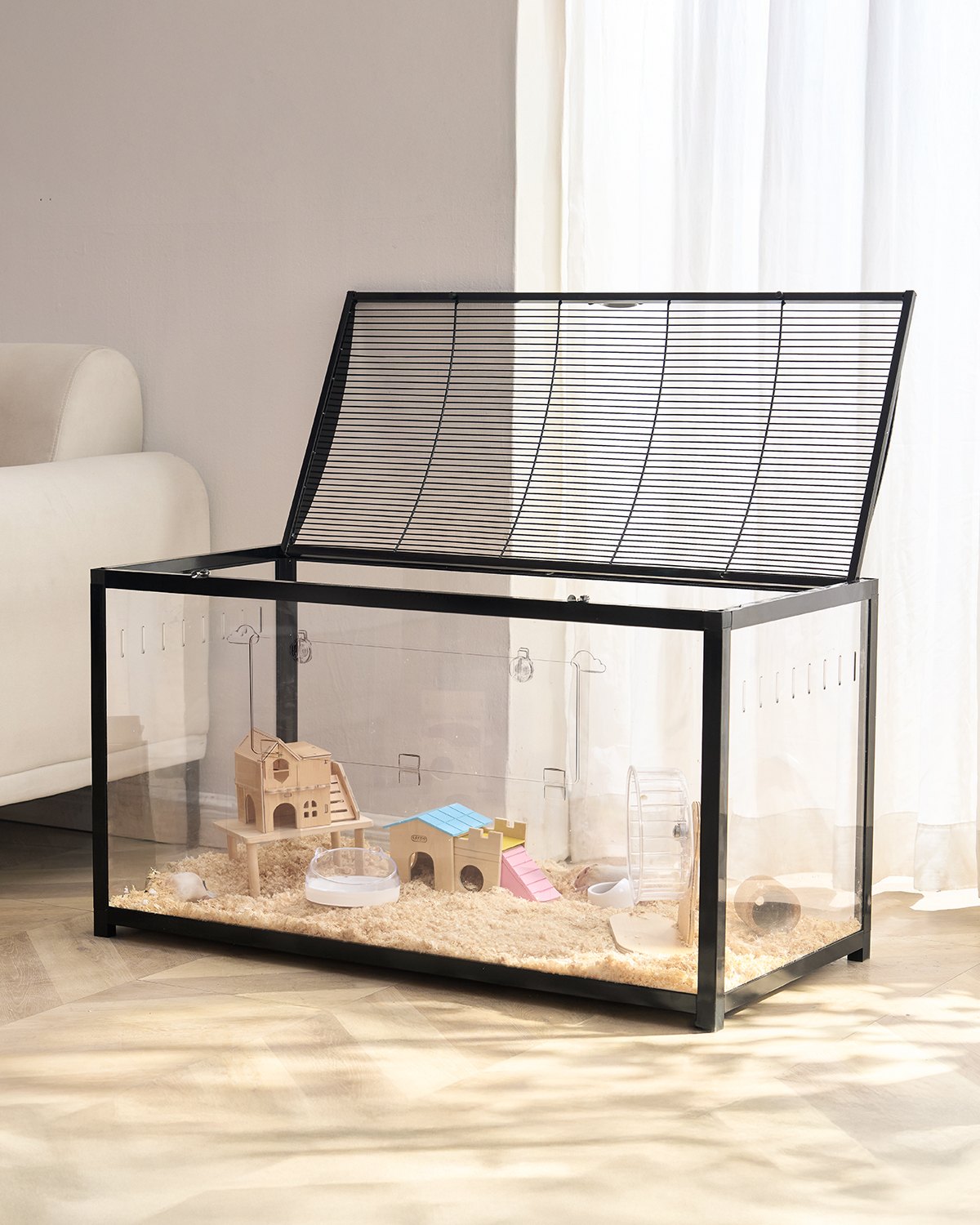 Hamsteripuur 360° vaatega läbipaistev hamstri elupaik väikeloomade puur 96 x 47 x 55 1 cm ventileeritav lemmikloomade