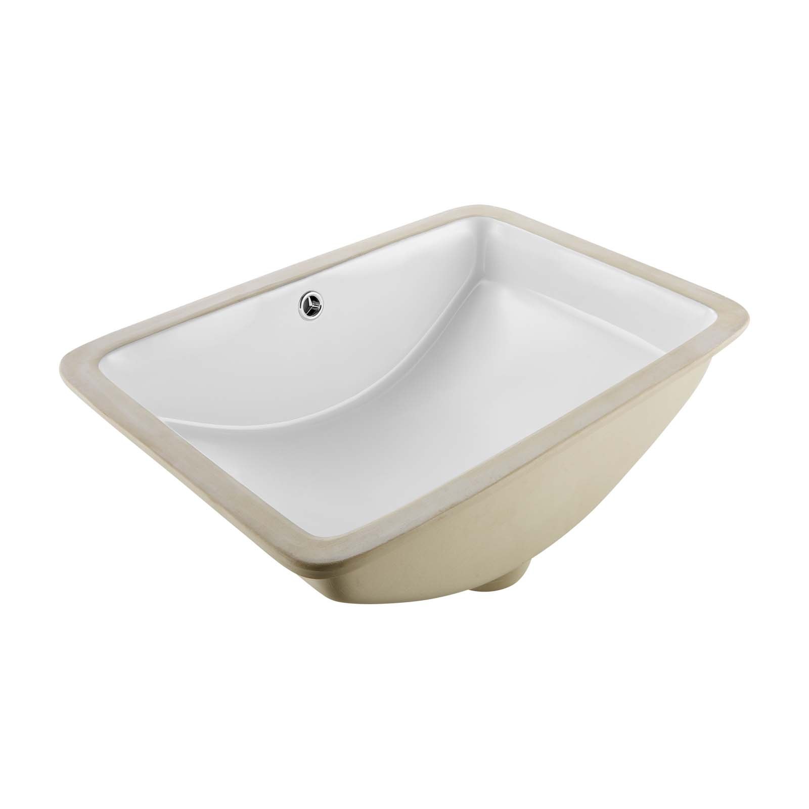 Vannitoa alla paigaldatav valamu 530 x 375 mm ristkülikukujuline valge keraamiline kraanikauss ülevooluavaga tööpinna