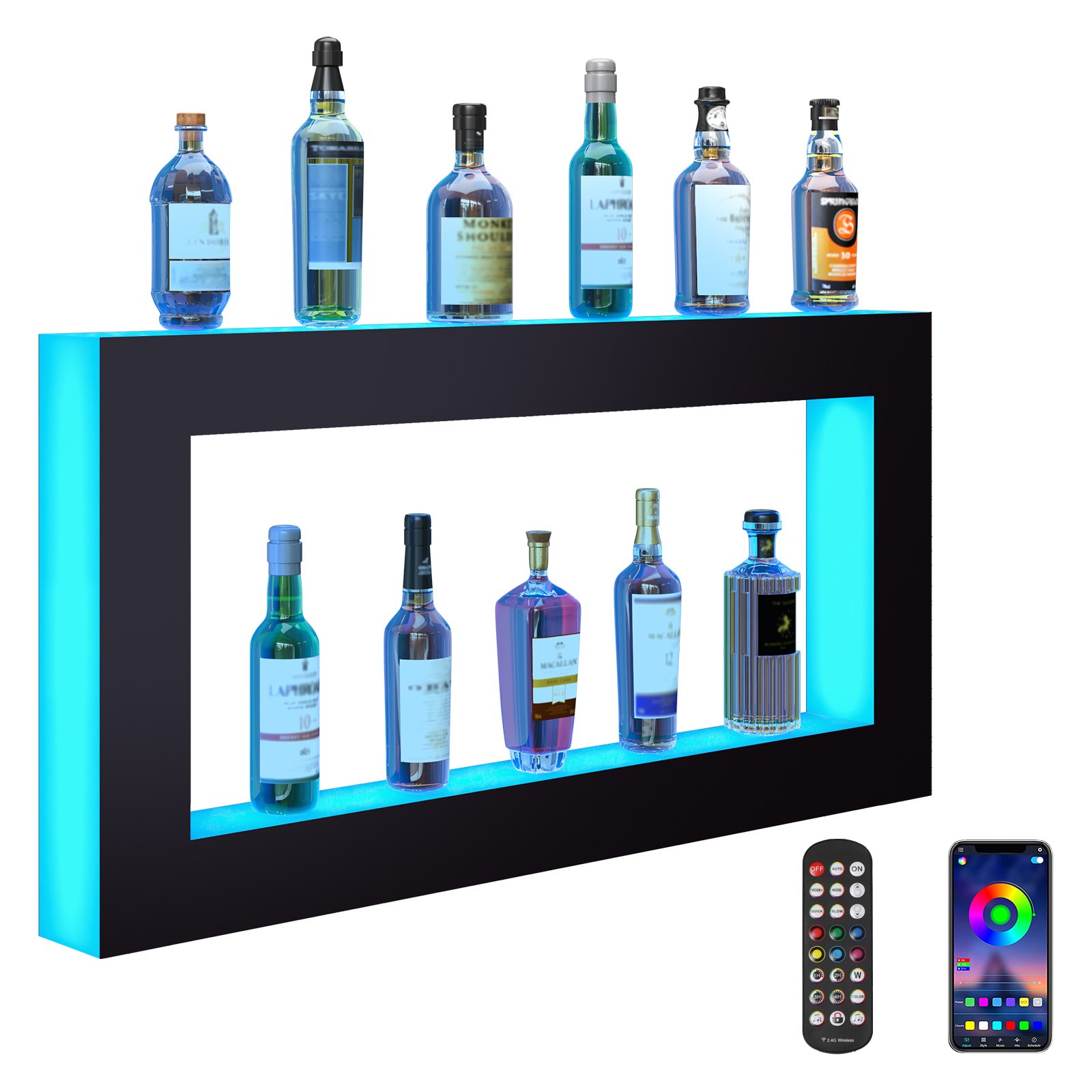 LED-valgustusega alkoholipudelite vitriin, ruudukujuline