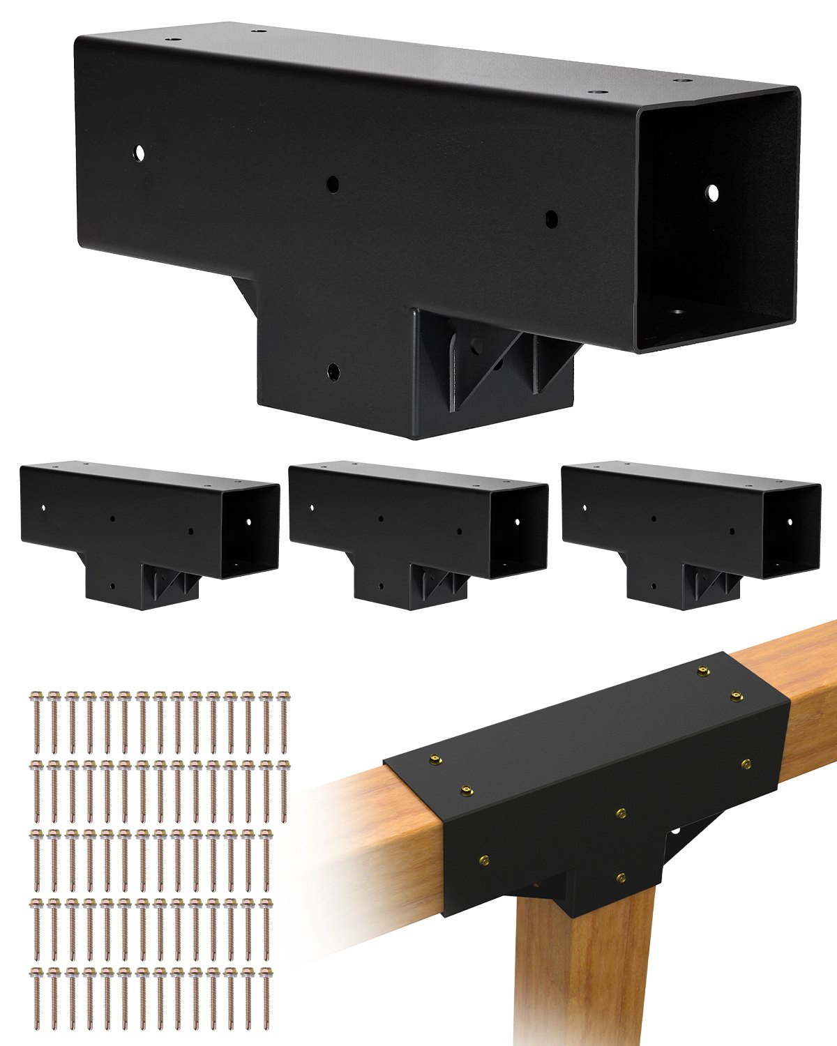 Pergola komplekt 4 tk T-kujulised 4x4 (tegelik 92 x 92 mm) 3-suunalised pergola kronsteinid isetegemise puidutöötlemise