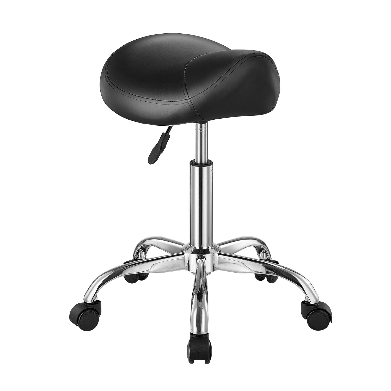 Sadulatool ratastega, kandevõime 204 kg, ergonoomiline rulltool, kõrgusega reguleeritav, paksendatud PU-nahast pöörlev sadulatool salongi, spaa, massaaži, tätoveerimise, kliiniku jaoks, must