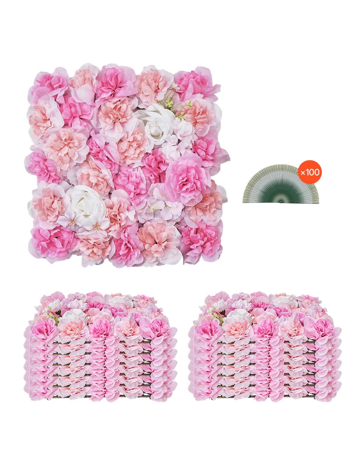 3D lilleline seinapaneel, 12 tk 38,1 x 38,1 cm, kunstlik lilleline seina taustvõrgust alusmatt, sujuv disain ja lihtne paigaldus pulmadeks, valentinipäevaks, koduseks beebipeoks, taustakaunistuseks, roosa
