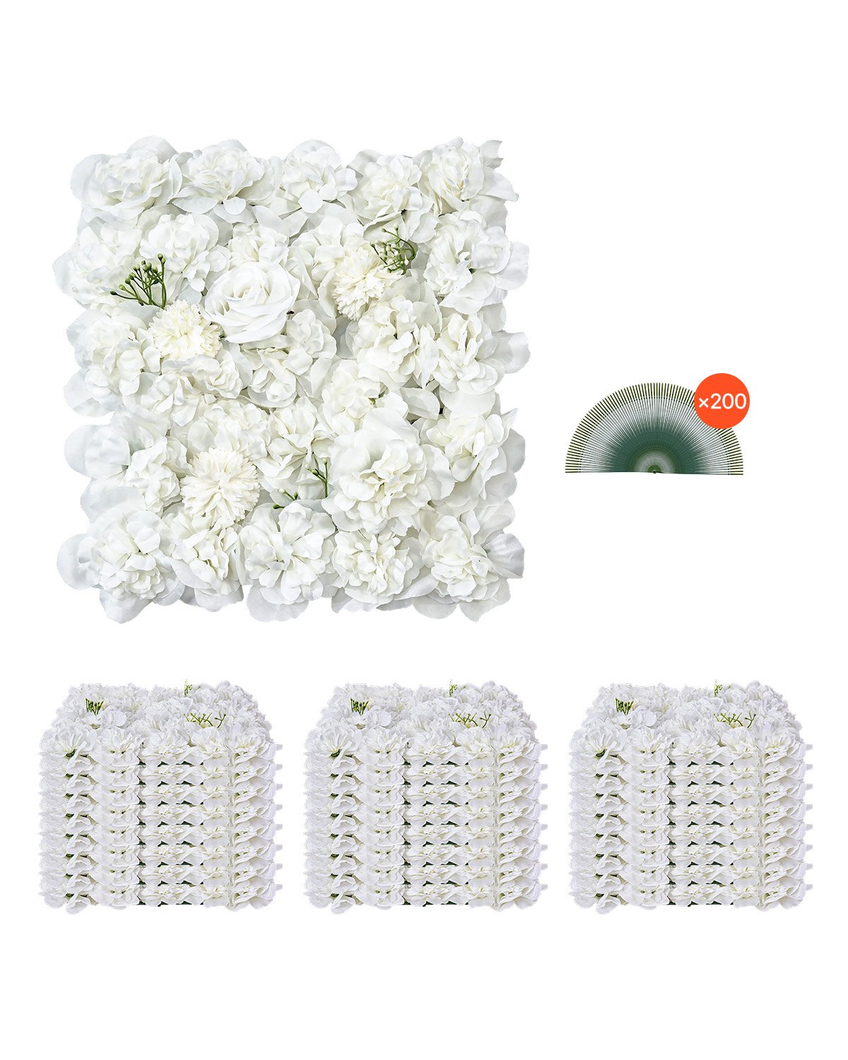 3D lilleline seinapaneel, 24 tk 38,1 x 38,1 cm, kunstlik lilleline seina taustvõrkmatt, sujuv disain ja lihtne paigaldus pulmadeks, valentinipäevaks, koduseks beebipeoks, taustakaunistuseks, valge