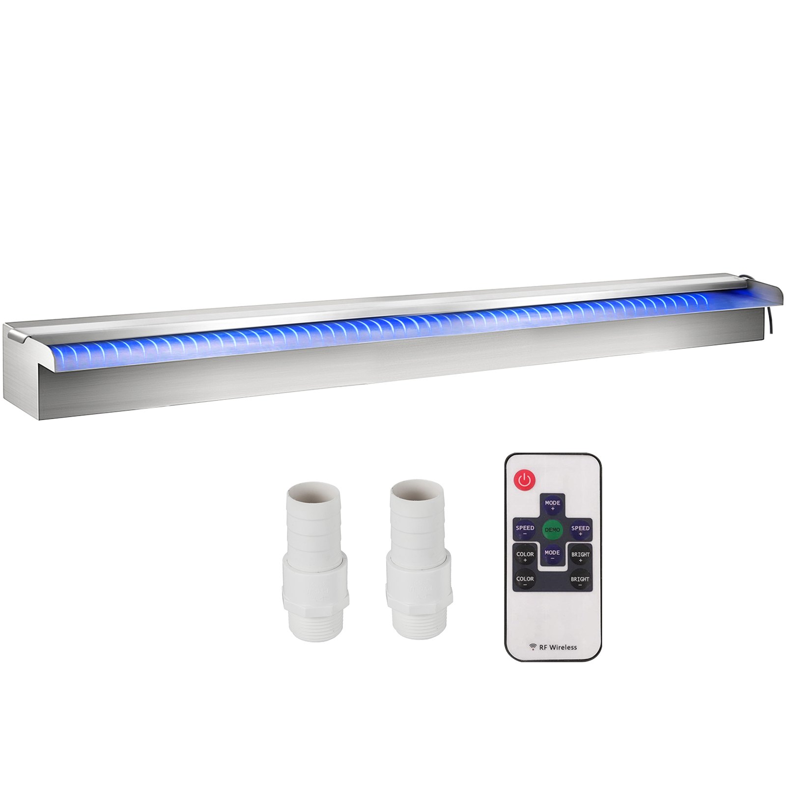 Basseini juga ülevooluava 120x11 5x8 cm roostevabast terasest basseini juga värvilise LED-ribaga voolikuühendusega
