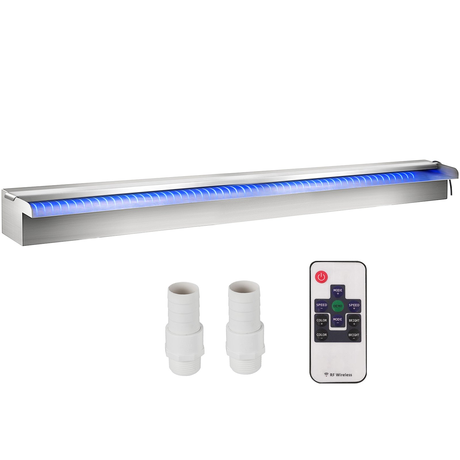 Basseini juga ülevooluava 151x11 5x8 cm roostevabast terasest basseini juga värvilise LED-ribaga voolikuühendusega