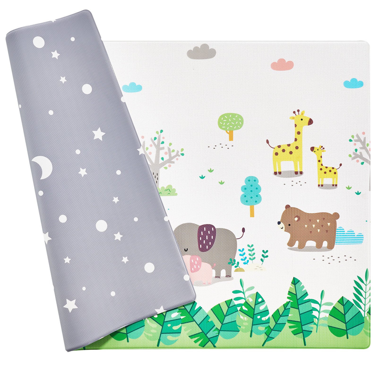 Beebimängumatt, 140 x 208 cm beebi roomamismatt, libisemiskindel ühes tükis pehme polsterdusega beebimängumatt, rullitav pööratav põrandamatt, veekindel tegevusmatt, beebidele, väikelastele, imikutele, mängu- ja kõhuliolekuaeg