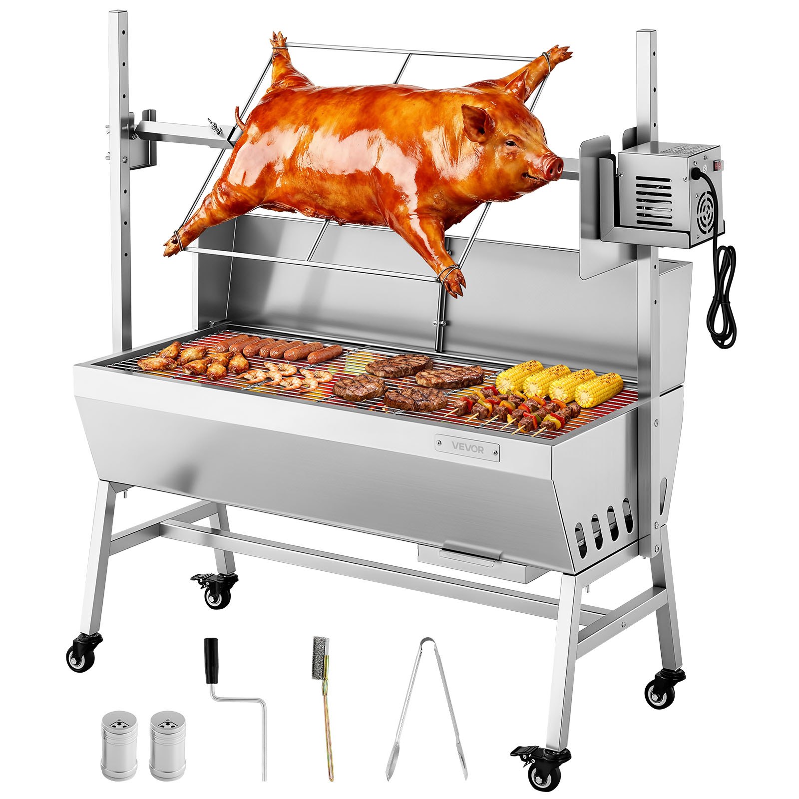 Varrasgrill 38 W BBQ õues sea- ja lambaliha varrasgrill söega varrasgrill 60 kg kandevõime ja 7-tasemelise kõrgusega