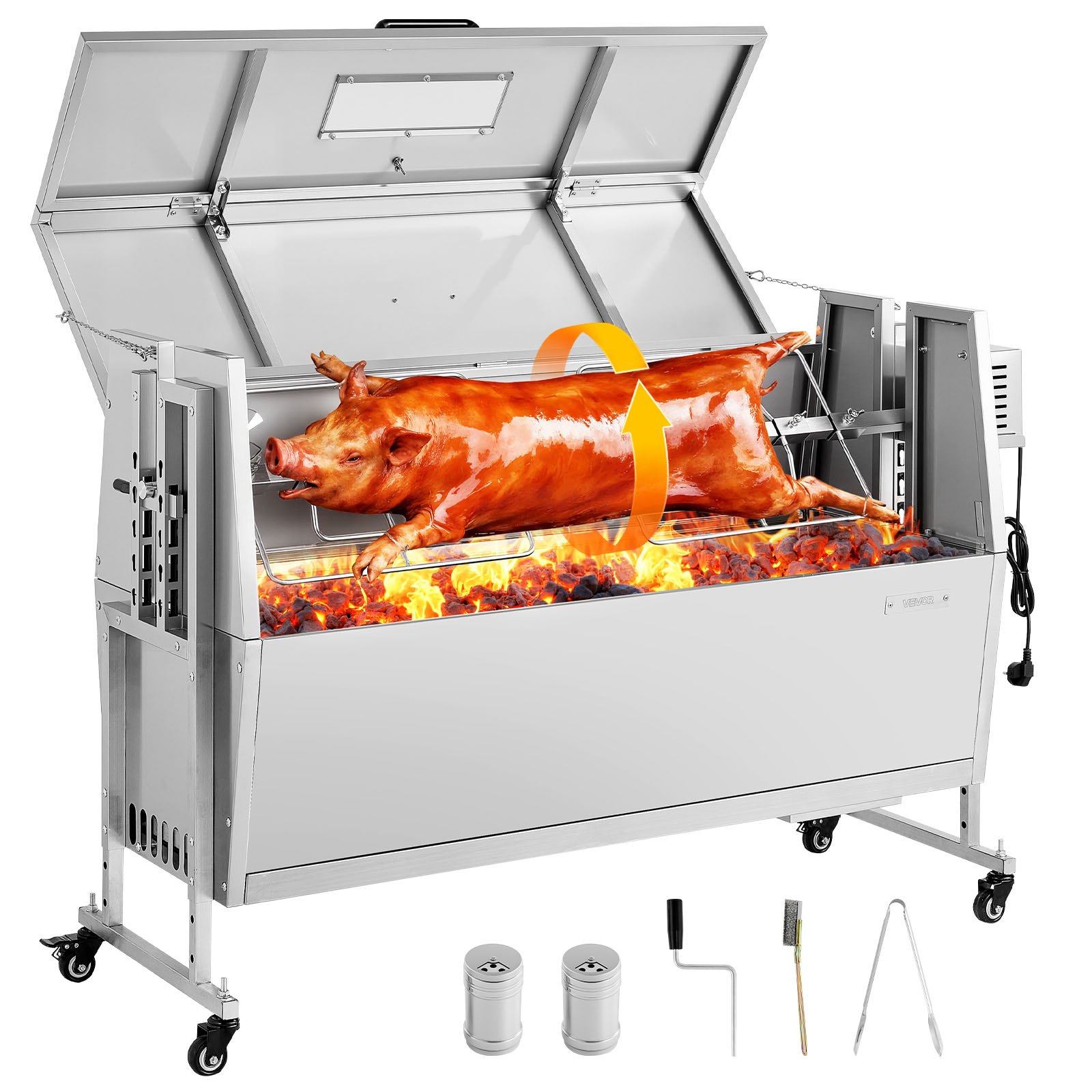 Varrasgrill 38 W BBQ õues kasutatav sea- ja lambaliha varrasgrill 60 kg kandevõimega söega varrasgrill rattad ja 4