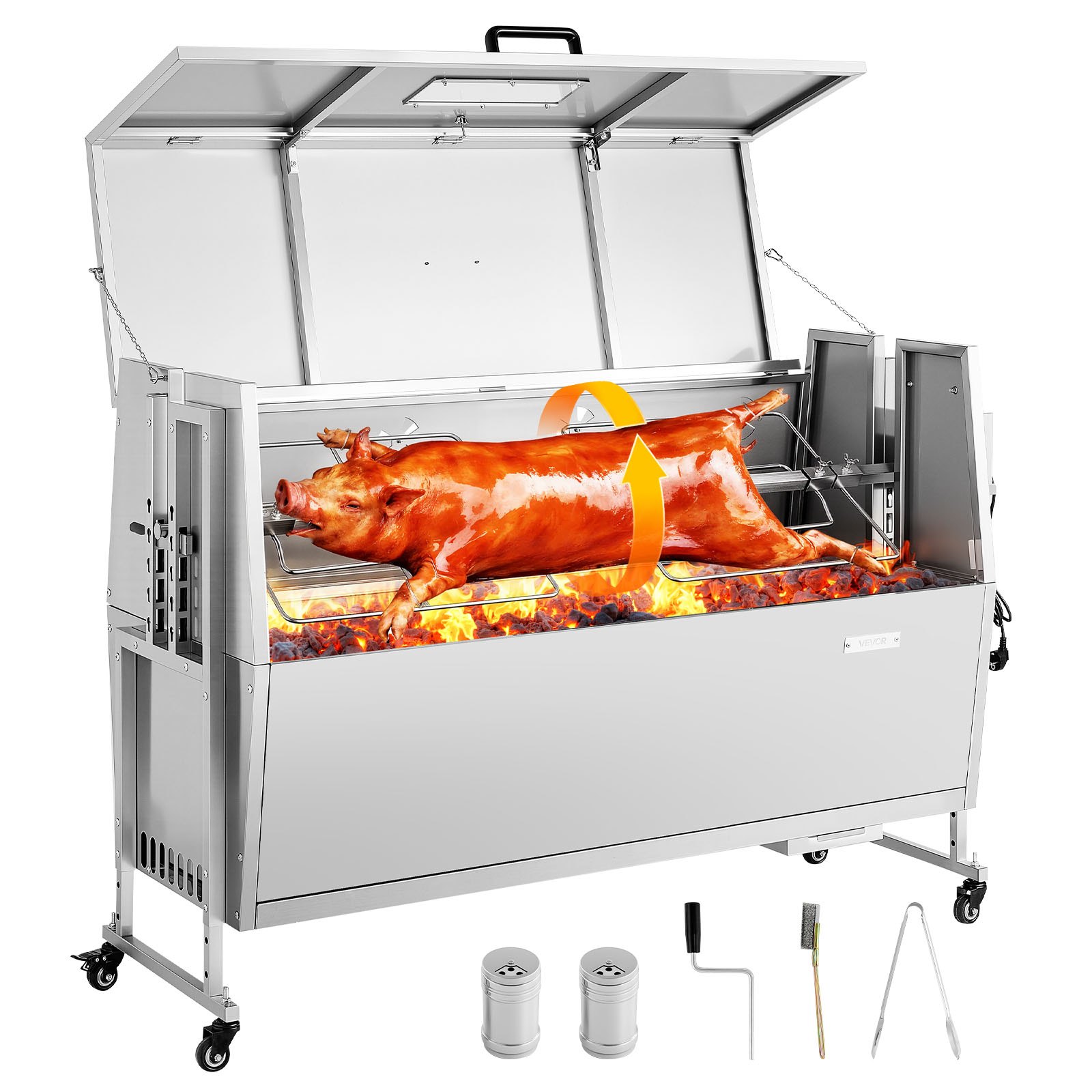 Varrasgrill 38 W BBQ õues sea- ja lambaliha varrasgrill 60 kg kandevõimega söega varrasgrill rattad ja 4 kõrgustaset