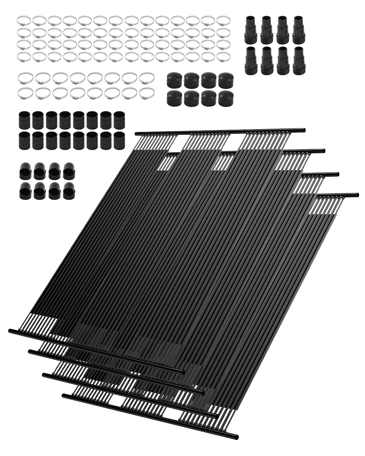 Päikesekütteseade basseinile, 4 x 10 jala (4 x 3 m) HDPE päikesepaneel basseinile (4 tk) - vastupidav ja ilmastikukindel, koos kõigi lisatarvikutega, universaalne päikesepaneel basseinile – tõstab veetemperatuuri, maapealne ja maa-alune bassein