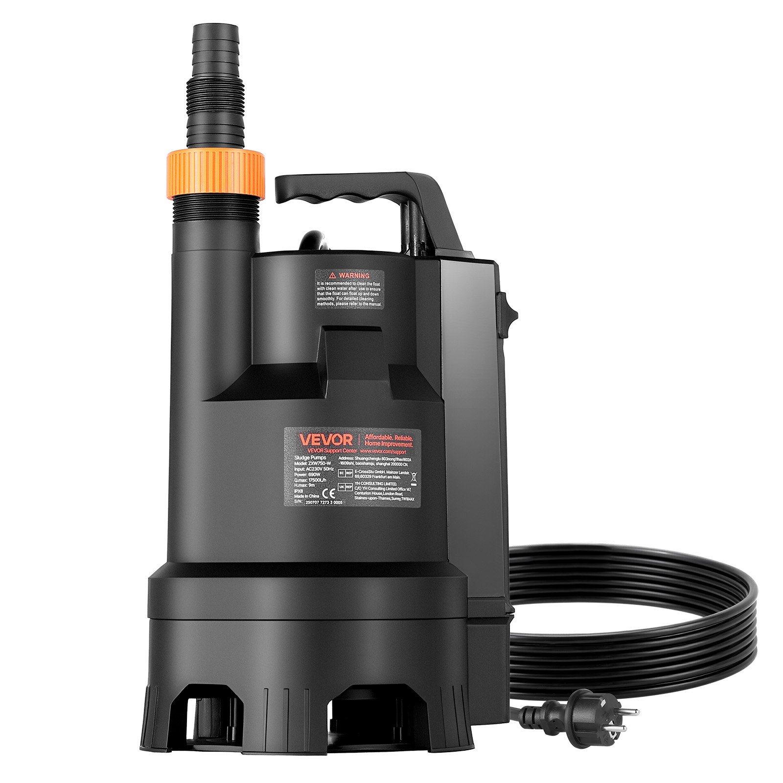 690 W sukeldatav pump 17500 l/h PP-GF20 sukeldatav reoveepump automaatse ujuklülitiga pikk juhe maksimaalne tõstekõrgus