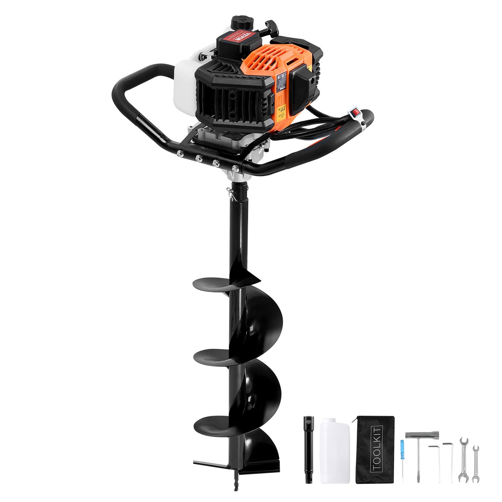 Postiauku kaevaja bensiinimootoriga, 52CC 1450 W maapuur, gaasipuur 20,3 cm puuriotsakute ja 1 pikendusvardaga, postiauku kaevaja põllumaa aiataimedele, oranž+must