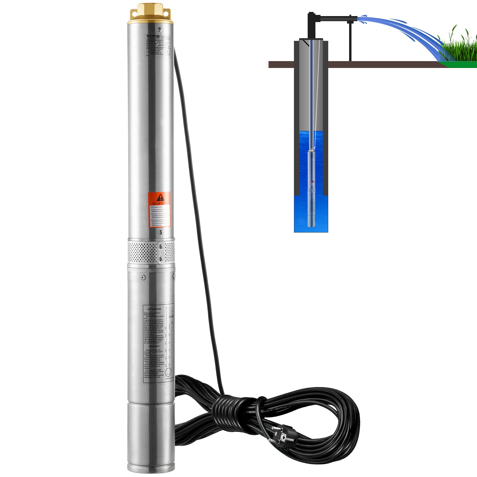 Süvakaukude sukeldatav pump, 750W 230V 60Hz, 7,1 m³/h maksimaalne vooluhulk 75 m