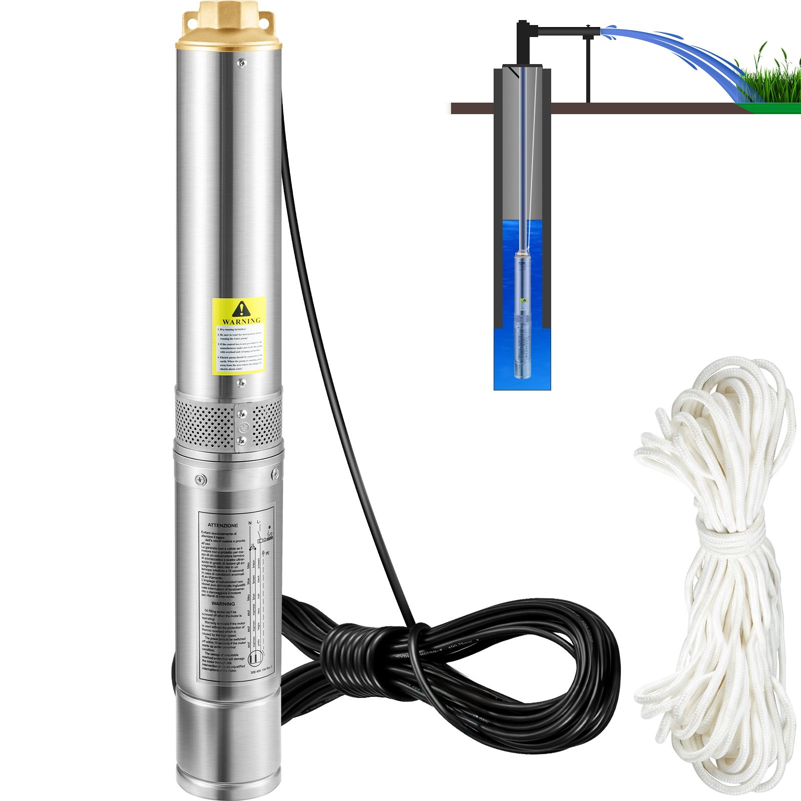 Süvakaukude sukeldatav pump, 750W 230V/50Hz, 100L/min 66 m pea liivakindel <5%