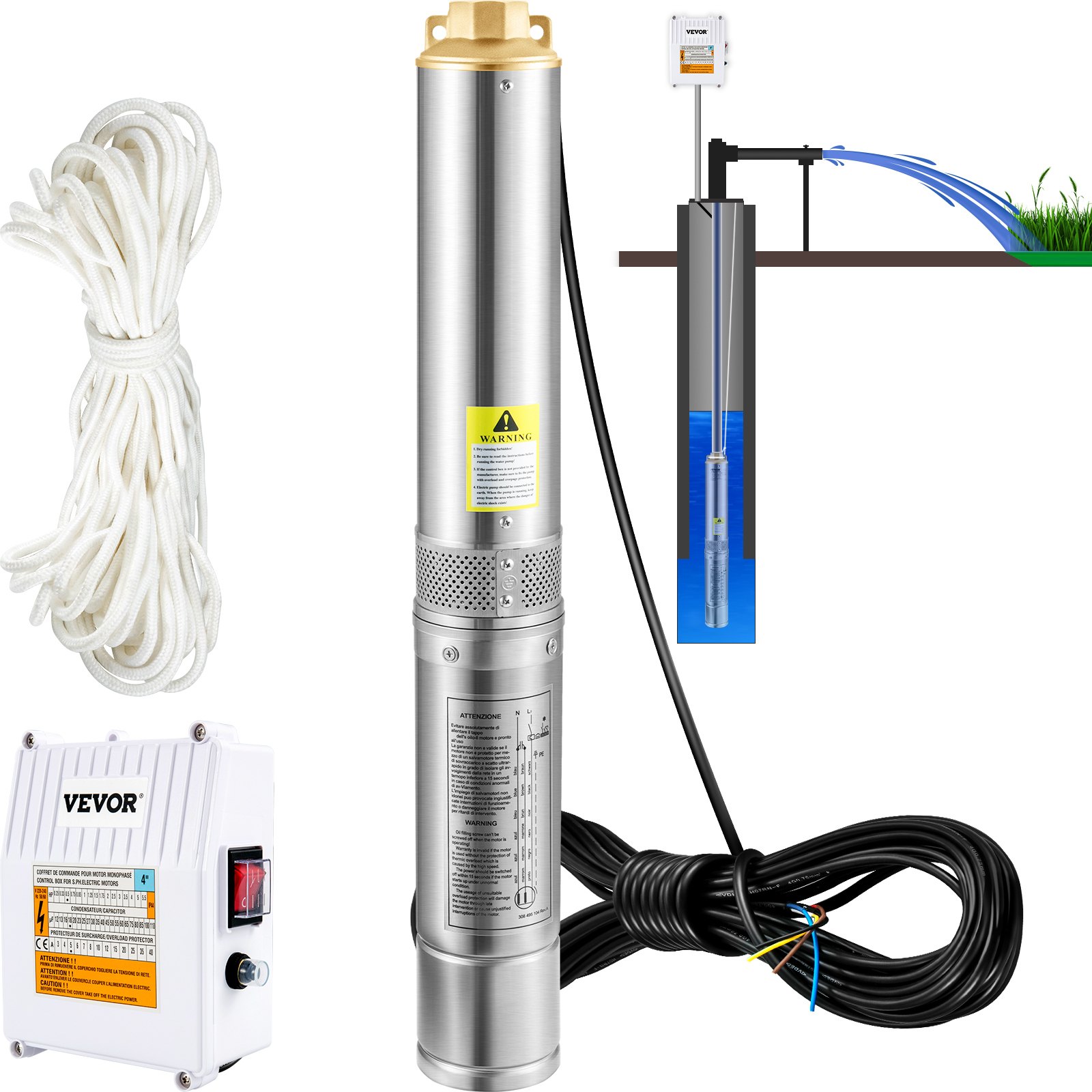 Süvakaukude sukeldatav pump, 1100W 230V/50Hz, 190L/min 57 m tõstekõrgus